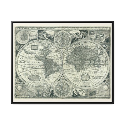 1651 World Map on Framed Canvas - Upscale Historical Wall Art & Office Wall Art