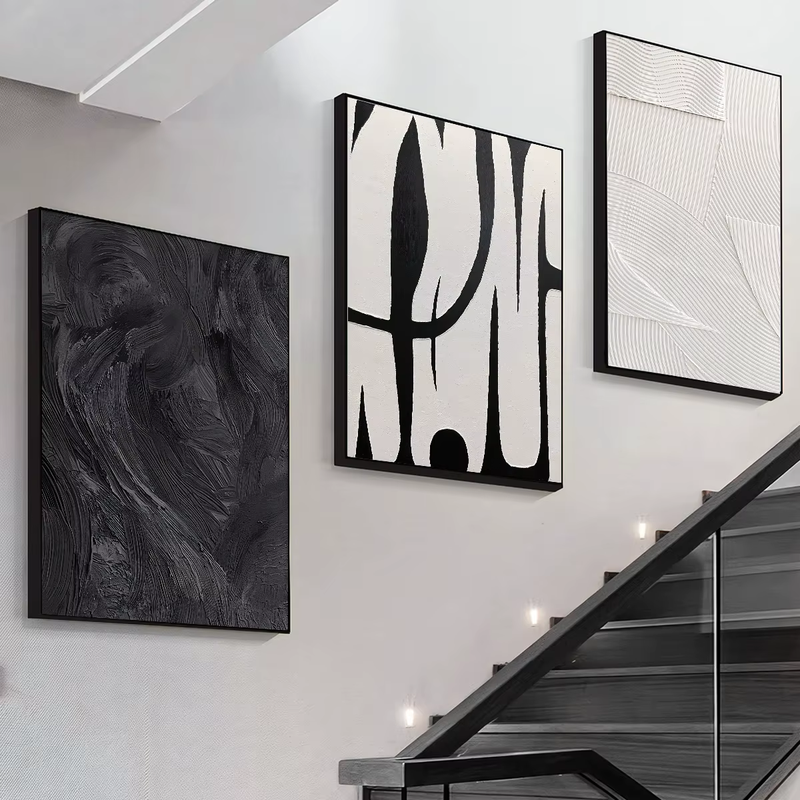3pcs Abstract Black and White Canvas Wall Art Set Posters, Texture Paintings