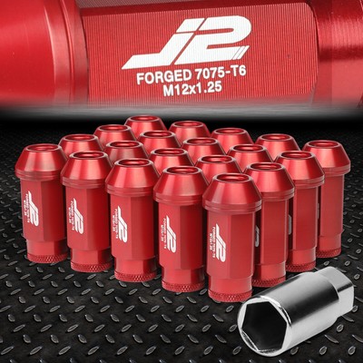 J2 ENGINEERING 7075 АЛЮМИНИЙ M12X1.25 20ШТ 50 ММ ГАЙКИ С ОТКРЫТЫМИ НАКОНЕЧНИКАМИ + АДАПТЕР КРАСНЫЙ