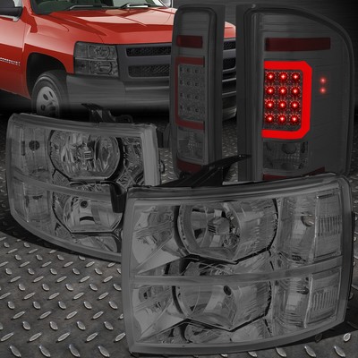 ДЛЯ 07-14 CHEVY SILVERADO ДЫМЧАТАЯ/ПРОЗРАЧНАЯ БОКОВАЯ ФАРА + КРАСНЫЙ 3D СВЕТОДИОДНЫЙ ЗАДНИЙ ФОНАРЬ C-ОБРАЗНОЙ ФОРМЫ