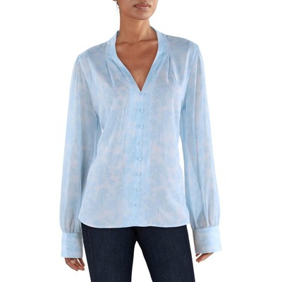 Женская голубая блузка с V-образным вырезом и принтом Calvin Klein M BHFO 7636