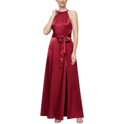 

Женское красное атласное вечернее платье с поясом Alex - Eve  BHFO 1154, Wine
