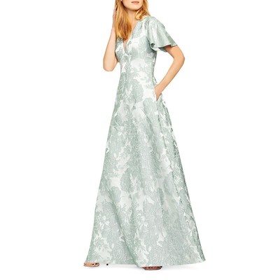 Женское зеленое вечернее платье с глубоким вырезом и цветочным рисунком Aidan by Aidan Mattox 0 BHFO 0866