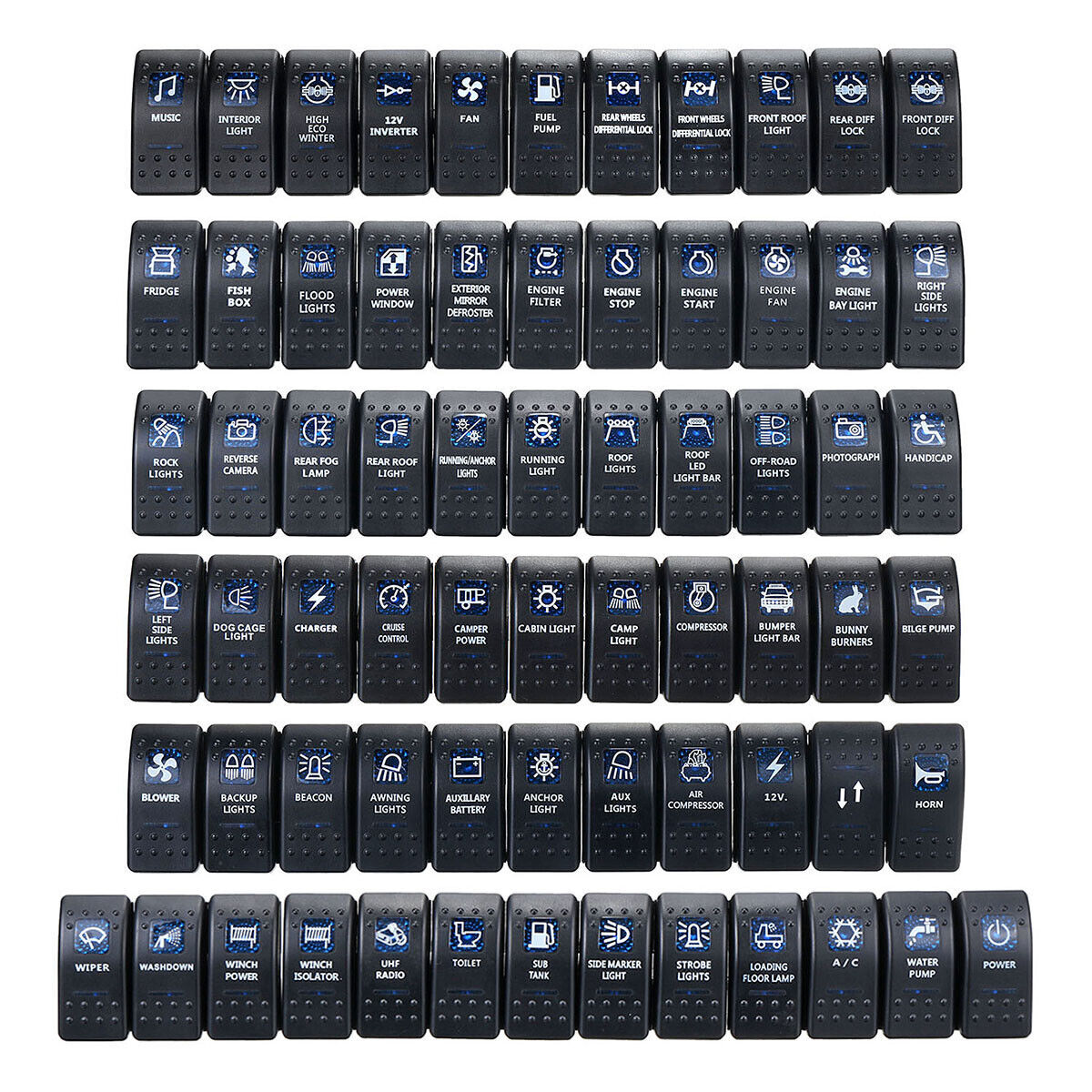 Interruttore a bilanciere 7 Pin SPST 20A/12V 10A/24V luce posteriore acceso/spento/acceso, interruttore a levetta marina impermeabile Laser blu con cavo Jumper