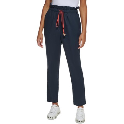 

Женские укороченные прямые брюки DKNY из смеси льна с высокой талией BHFO 9251, Navy, UC2P5402