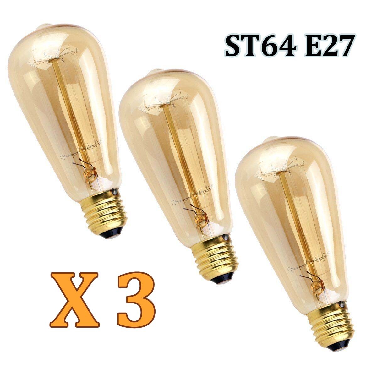 E27 Bulb Vintage Glass Retro Rustic Amber Filament Edison