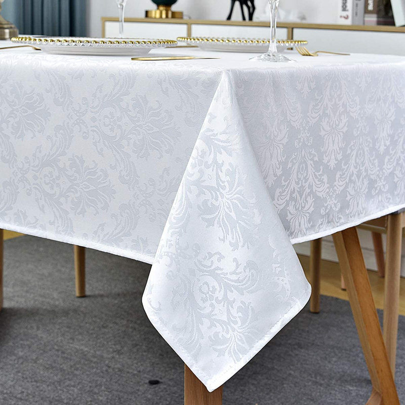 Rectangle Tablecloth - 60 x 120 Inch White Damask Table Cloth Jacquard Design Sp