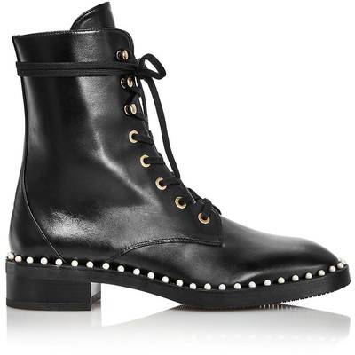 Pre-owned Stuart Weitzman Womens Sondra Leather Combat & Lace-up Boots Shoes Bhfo 9385 In Black