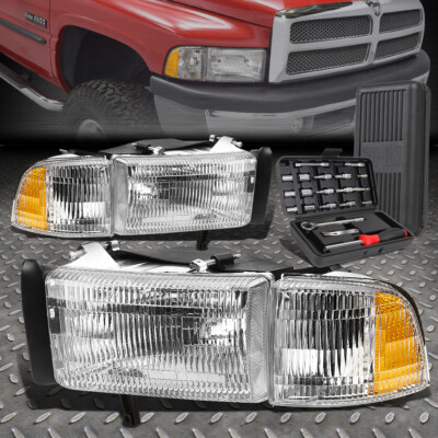 ДЛЯ ГРУЗОВИКА DODGE RAM 94-02 ХРОМИРОВАННЫЙ КОРПУС, ЯНТАРНЫЕ УГЛОВЫЕ ФАРЫ + НАБОР ИНСТРУМЕНТОВ