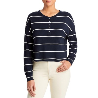 

Женская полосатая футболка с круглым вырезом Three Dots Henley Shirt BHFO 8037, Black/pristine stripe