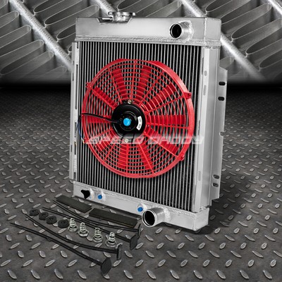 3-РЯДНЫЙ АЛЮМИНИЕВЫЙ РАДИАТОР + 1X КОМПЛЕКТ НА 14 ВЕНТИЛЯТОРОВ КРАСНОГО ЦВЕТА ДЛЯ FORD MUSTANG GT l6/V8 MT 64-66