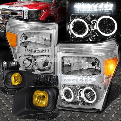 ХРОМИРОВАННЫЕ ЯНТАРНЫЕ ФАРЫ С ДВОЙНЫМ ПРОЕКТОРОМ HALO + ПРОТИВОТУМАННАЯ ФАРА + ПЕРЕКЛЮЧАТЕЛЬ ДЛЯ 11-16 SUPERDUTY