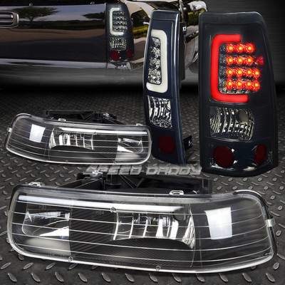 ЧЕРНАЯ ХРУСТАЛЬНАЯ ФАРА + ХРОМИРОВАННЫЙ КОПЧЕНЫЙ 3D СВЕТОДИОДНЫЙ ЗАДНИЙ ФОНАРЬ ДЛЯ 99-02 SILVERADO
