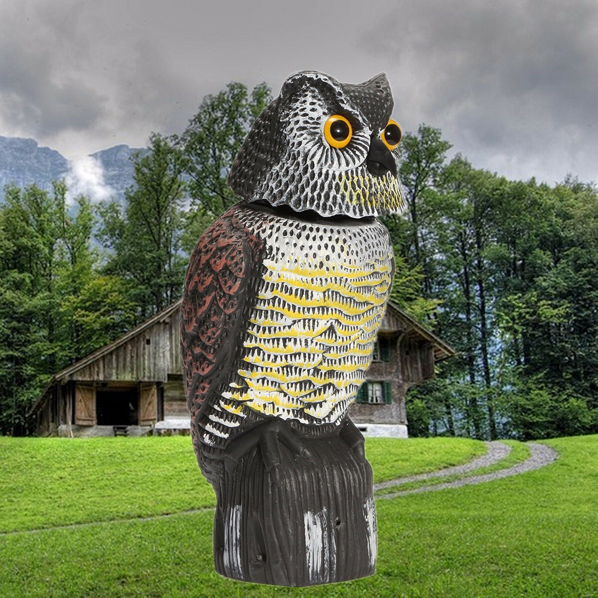 Artificial Resin Owl with Rotating Head Outdoor Hunting Decoy Garden Yard