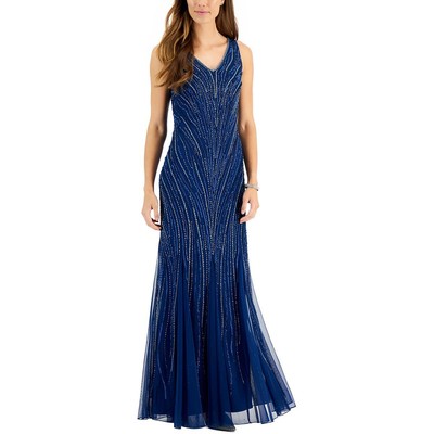 

Женское синее вечернее платье JKara в сетку с украшением  BHFO 8177, Cobalt blue