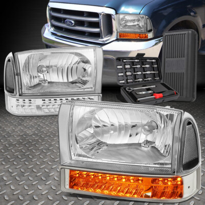 ДЛЯ 99-04 FORD F250 SUPER DUTY LED СИГНАЛЬНАЯ ХРОМИРОВАННАЯ ПРОЗРАЧНАЯ УГЛОВАЯ ФАРА + НАБОР ИНСТРУМЕНТОВ