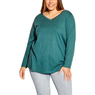 Женская зеленая повседневная блузка с V-образным вырезом Avenue Womens Plus 14 BHFO 7037