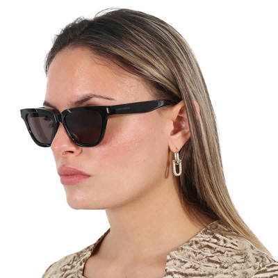 Pre-owned Saint Laurent Dark Grey Smoke Cat Eye Ladies Sunglasses Sl 462 Sulpice 001 53 In Gray