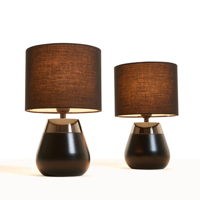 2x Bedside Touch Lamps Modern Table Desk Light Black Silver Base Home Decor