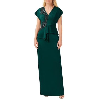 Женское вечернее платье Aidan Mattox, украшенное зеленым атласом, 14 BHFO 2437
