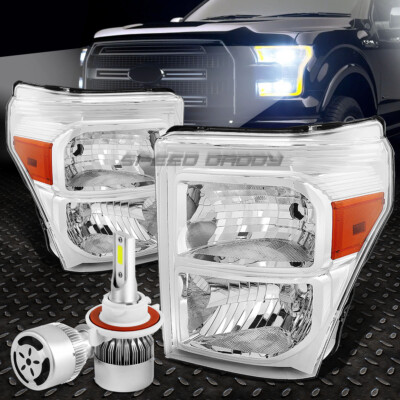 ХРОМИРОВАННАЯ ФАРА КОРПУСА + ЯНТАРНЫЙ УГОЛОК + БЕЛЫЙ СВЕТОДИОД H13 HID + ВЕНТИЛЯТОР ДЛЯ 11-16 SUPERDUTY