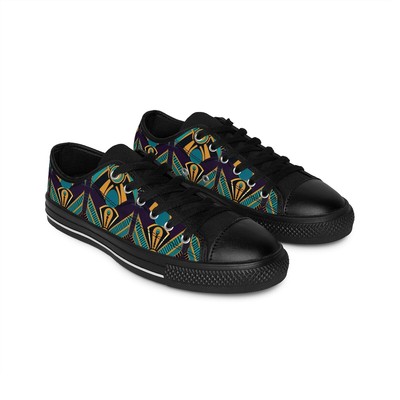 Teal and Yellow African Tribal Print Men's Low Top Shoes | Ships Free