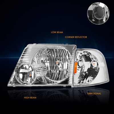 For 02-05 Ford Explorer Chrome Housing Headlight Amber Corner Signal Lamps Pair
