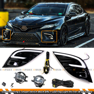 For 2018-20 Camry SE XSE TRD C-Shape DRL LED Bezel Cover + Clear Lens Fog Lights