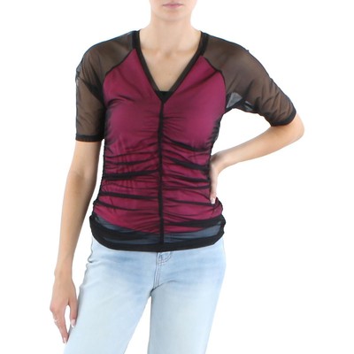 

DKNY Женская черная футболка с v-образным вырезом Illusion Tee Pullover Top Shirt  BHFO 5513, Black/power pink