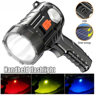 Super Bright Solar Rechargeable LED Spotlight Flashlight Searchlight Waterproof