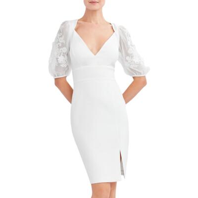 

BCBGMAXAZRIA Женское облегающее платье с V-образным вырезом и пышными рукавами с вышивкой BHFO 1857, Off white