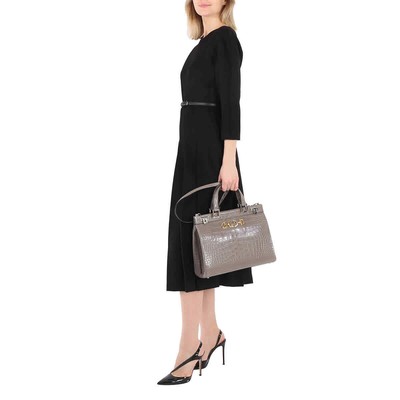 Pre-owned Gucci Grey Zumi Medium Top Handle Bag In Crocodile Effect 564714 Ev40x 1275