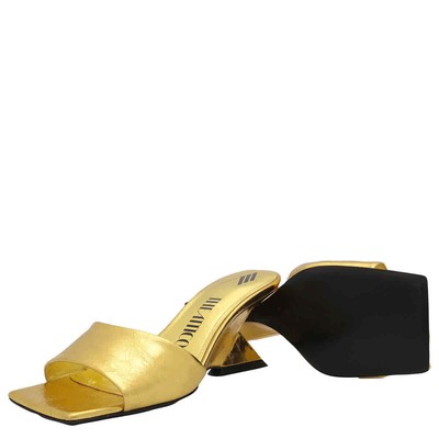 Pre-owned Attico The  Ladies Gold Cheope 60 Mm Metallic Leather Wedge Mules