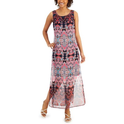 Connected Apparel Womens Pink Printed Split Hem Summer Maxi Dress 4 BHFO 4353