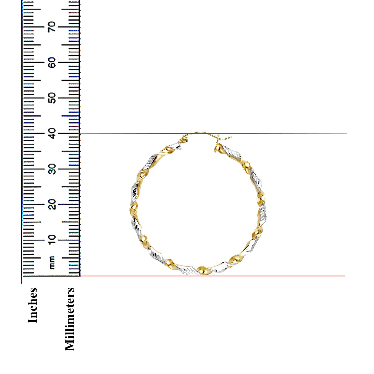 Pre-owned Tgdj 14k Two Tone Gold 2mm Twisted Hoop Earrings For Women