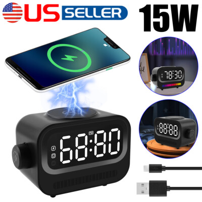 Alarm Clock Radio Wireless Charging & USB Port Bluetooth Speaker LED Display NEW