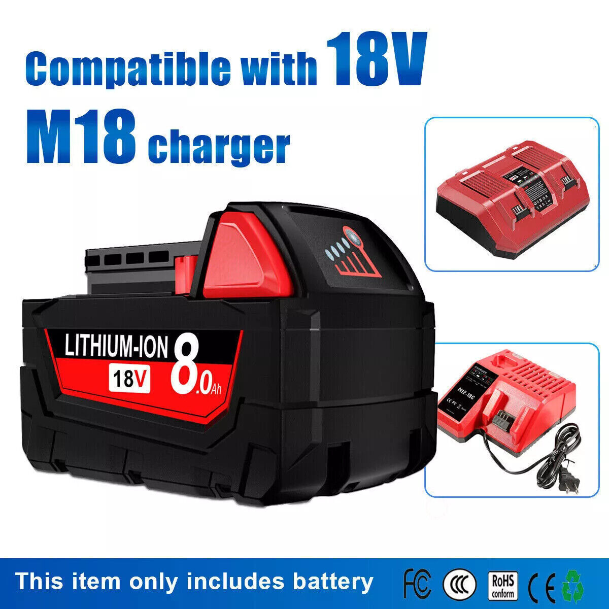NEW For Milwaukee M18 Lithium ion 8.0AH Extended Capacity Battery 48-11-1860 US