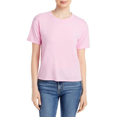 

Вязаная женская летняя розовая футболка с круглым вырезом Riot Riot  BHFO 1612, Light pink/white