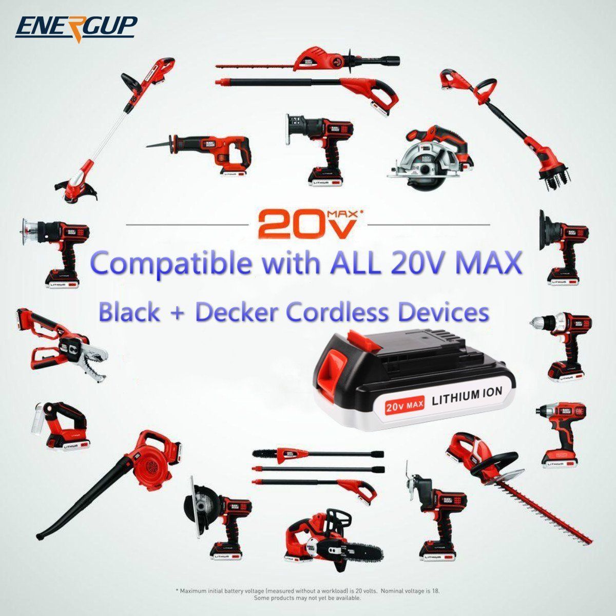 Energup 20v 2000mah Lithium-Ion Replacement Battery for BlackDecker LBXR20 LB20,