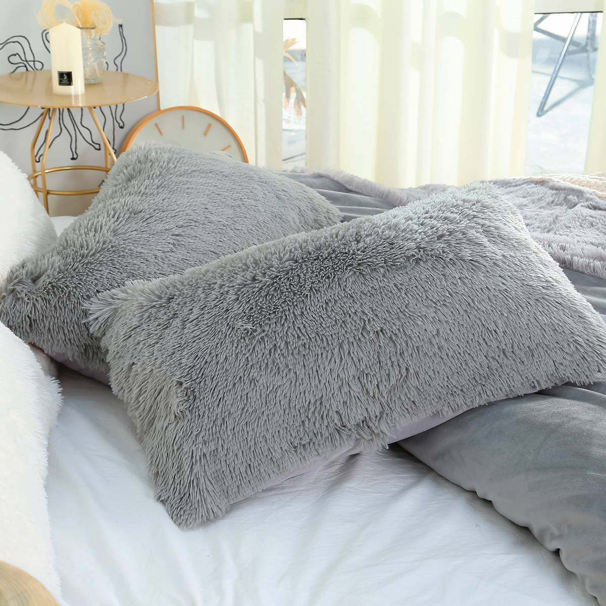 Soft Fluffy Fur Plush Pillow Case Chair Sofa Cushion Cover Throw Home Room Decor