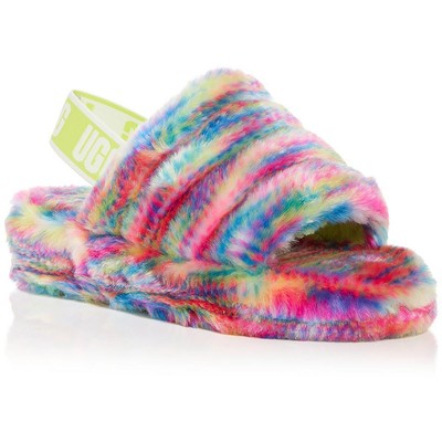 

Ugg Womens Fluff Yeah Pixelate Faux Fur Cozy Slingback Slippers Shoes BHFO 4083, White multi, Fluff Yeah Pixelate