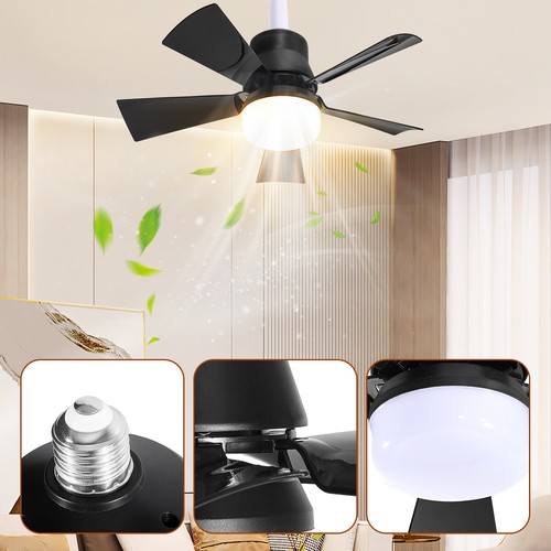2 In 1 E27 Ceiling Socket Fan 30W with Dimmable LED Light Remote Control 3 Speed
