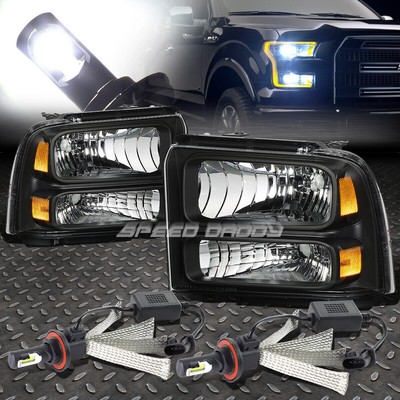ЧЕРНЫЙ КОРПУС ФАРЫ С ЯНТАРНЫМ УГЛОМ НАКЛОНА + БЕЛАЯ СВЕТОДИОДНАЯ СИСТЕМА 6000K ДЛЯ 05-07 SUPERDUTY