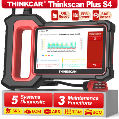 ThinkScan Plus S4 Auto OBD2 Scanner Engine  ABS SRS ECM TCM Diagnostic Tool 2024