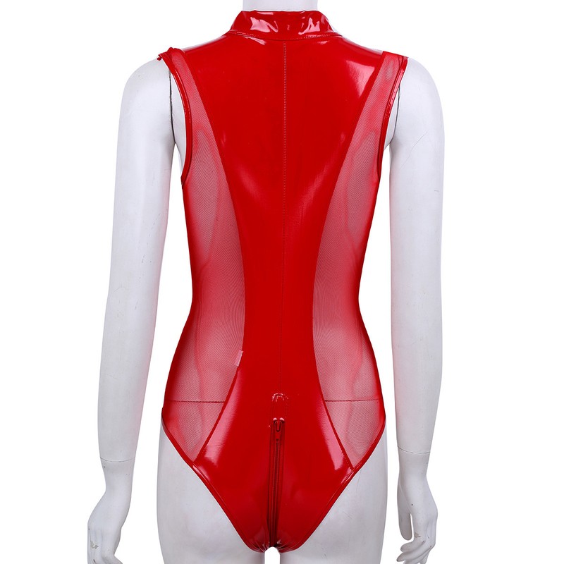 Women's Latex Leather One Piece Monokini Jumpsuit Bodysuit Swimsuit