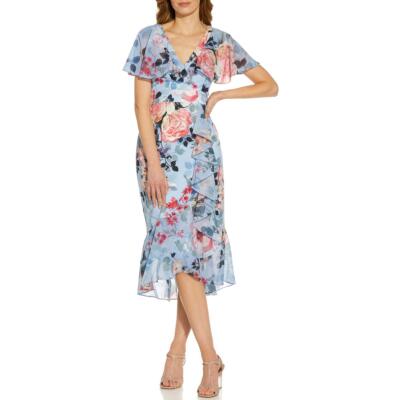 

Женское синее свадебное платье миди с цветочным принтом Adrianna Papell  BHFO 2203, Blue multi