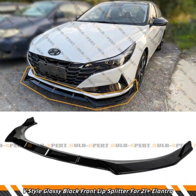 FOR 2021-24 HYUNDAI ELANTRA SEDAN GLOSS BLACK V STYLE FRONT BUMPER LIP SPLITTER
