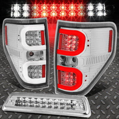 ДЛЯ 09-14 FORD F150 3D СВЕТОДИОДНЫЙ ЗАДНИЙ ФОНАРЬ + ДВУХРЯДНЫЙ ТРЕТИЙ ТОРМОЗНОЙ/ГРУЗОВОЙ ФОНАРЬ ХРОМ