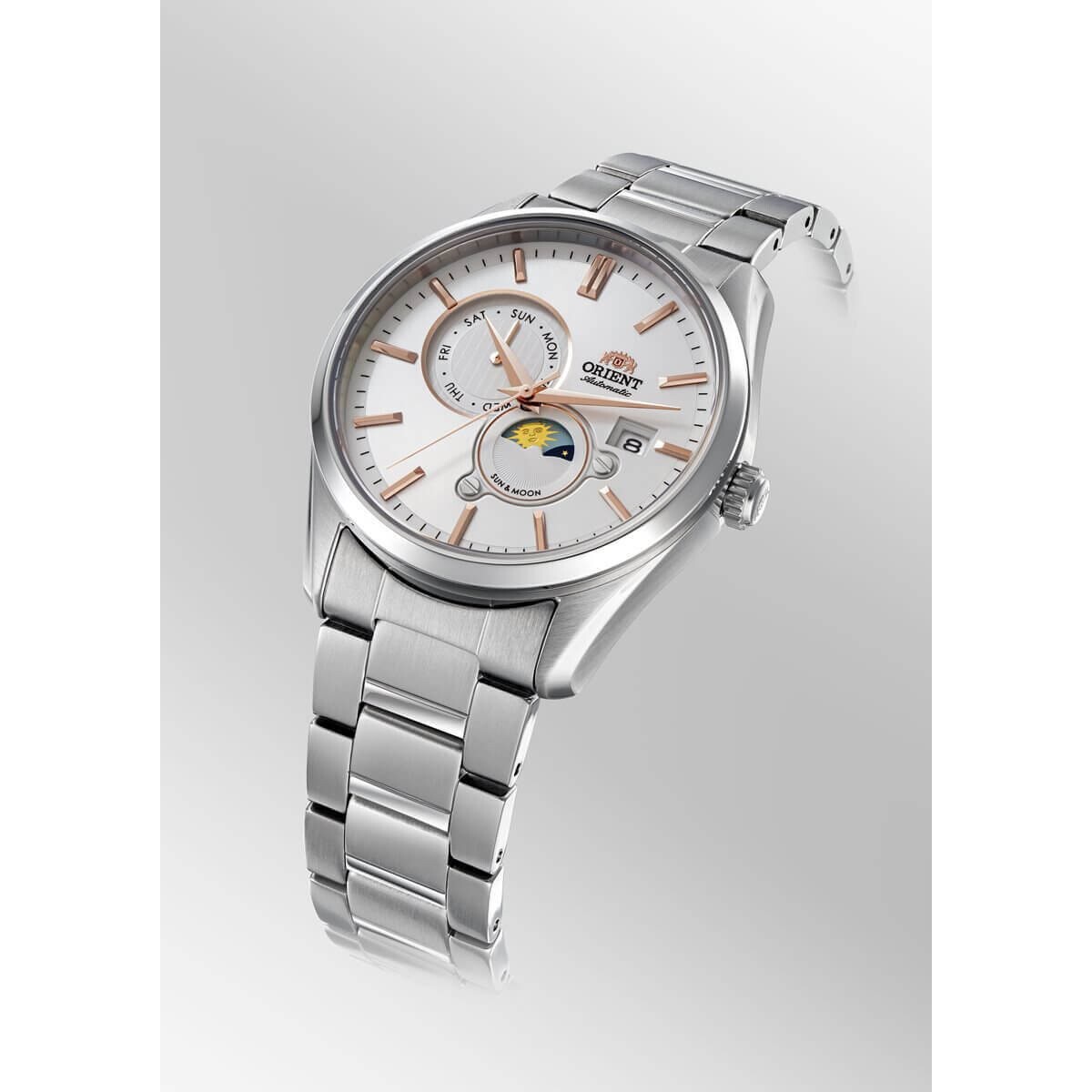 Pre-owned Orient Sun & Moon Ak0301s White Dial Sapphire Crystal Day Date Made In Japan