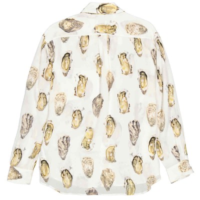 Pre-owned Burberry Ladies Oyster- Print Pearl- Embellished Shirt In White
